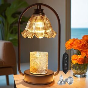 Candle Warmer Lamp with Timer, Black Crystal Glass, Metal Base, 4-Level Dimmable Wax Melt Warmer for Jar Scented, Includes 2 Bulbs - Modern Home Decor & Birthday Gift for Mom Women, Vintage & Gray