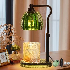 Candle Warmer Lamp with Timer, Green Crystal & Glass Base, 4-Level Dimmable, Height Adjustable, 2 Bulbs, Wax Warmer Lamp for Scented Jar Candles, Home Decor & Birthday Gift for Mom Women(Dark Green)