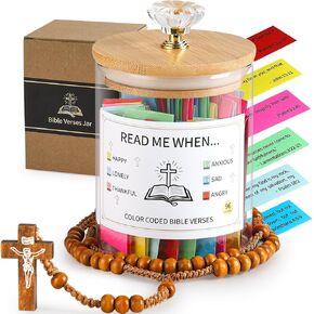 Emotional Support Bible Verses Jar, Christian Gifts for Women Men, Faith-Based Stress Relief Gift, Religious Birthday Gifts for Mom, Dad, Friend, Prayer & hope jar, 6 Color-Coded Categories(96Pcs)