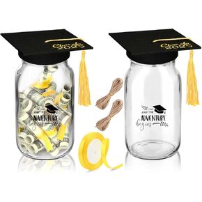 هدايا التخرج 2025-6pcs 2025 مجموعة ماسون جرة - DIY التخرج Mason Jars وشعرت قبعات التخرج من أجل التخرج من كلية التخرج من المدارس الثانوية لهدته له