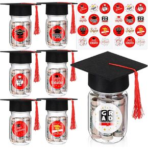 Baderke 6 Set Graduation Gifts 2025 - DIY Personalized Name Graduation Mason Jar - with 8.5 oz Plastic Jars, Felt Grad Cap and Sticker - Grad Party Decoration Supplies for College High School(Gold)