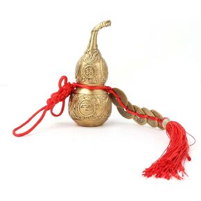 Feng Shui Wu Lou Hu Lu ، زجاجة النحاس النحاسية النحاسية ، زجاجة Feng Shui Gourd مع 5 هدايا Housewarming Home Decoration Car Pendant