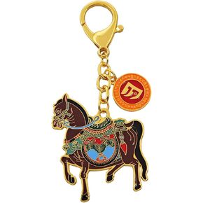 Feng Shui 3 Powers Windhorse Keychain Brown Horse Orange Signboard Keychain