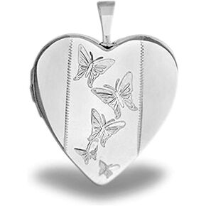 PicturesOnGold.com Sterling Silver Butterfly Heart Locket - 3/4 Inch X 3/4 Inch with Engraving