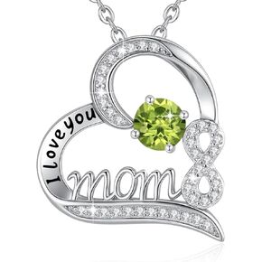 Mom Necklace for Plus-Size Women with 20'' + 6'' Adjustable Chain, S925 Sterling Silver May Birthstone Emerald Heart Necklaces, Mothers Day Birthday Gift from Daughter Son to Mom Wife Grandma