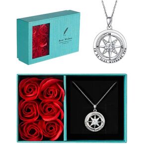 Real Gold over S925 Compass Necklace Gifts for Women Wife, Fine Jewelry as Anniversary | Birthday | Valentines Day | Mothers Day | Wedding | Christmas Gifts for Her, White Gold and Yellow Gold, I'd Be Lost Without You