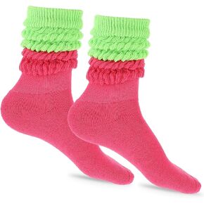 Neon Slouch Socks 80s 90s Socks for Women, Extra Long Heavy Slouch Socks for Neon Party