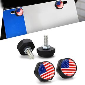 4 PCS License Plate Screws, American Flag License Plate Bolts Decorative Kit, USA Flag License Plate Screw Caps, Rustproof License Plate Fasteners for Most Cars (Black&Colorful) in Kuwait