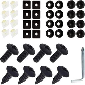 8 Sets Rustproof License Plate Screws Kit, Stainless Steel Anti-Theft Anti-Vibration Car License Bolts with Nylon Inserts, Universal Black Screws for Cars Trucks SUVs Motorcycles(Black)