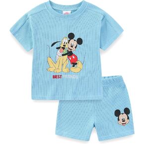 Disney Mickey Mouse Waffle Knit Boys 2 Piece T-Shirt and Shorts for Infant, Toddler, and Big Kids