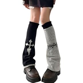 win2win Knitted Goth Leg Warmers for Women Y2k Alt Gothic Punk Hippie Rave Warm
