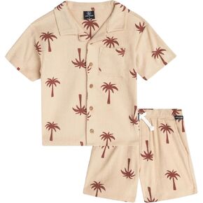 Volcom Toddler Boys' Terry Short Set - 2 Piece Short Sleeve French Terry Button Down Shirt and Matching Shorts (Sizes: 2T-7)