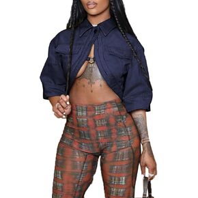 Casual Women Cropped Jacket Summer Cutout Short Sleeve White Jean Crop Jackets Y2K