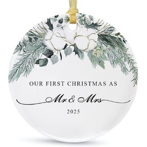 2025 First Christmas Married Ornament,First Year as Mr and Mrs Christmas Hanging Ornament Wedding Decoration for Couple