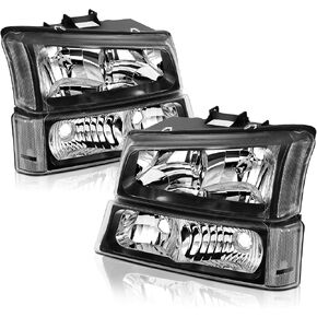 Headlights Tail Lights Assembly Combo for 2003-2006 Chevy Silverado 1500 2500 & HD Models, 2007 Chevy Silverado Classic Headlamp w/Rear Brake Lamps, Black Housing Clear Corner