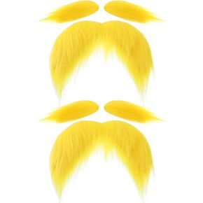 2 Sets Yellow Mustache and Eyebrows Fake Beard Costume Adhesive Novelty Realistic Mustache and Beard Funny Halloween Cosplay Costume Party Favor Men Women