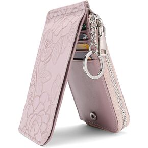 GAEKEAO Small Credit Card Holder Wallet for Women RFID Leather Slim Wristlet Keychain Wallets With Zipper Pocket