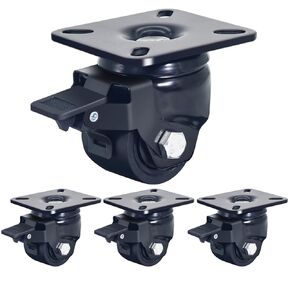 3 inch Low Gravity Center Caster Wheel, TESUMI Swivel Plate Heavy Duty Industrial Caster with Brake Nylon Wheel Set of 4 Load Capacity 4400lbs Low Profile Caster for Cart, Toolbox Workbench