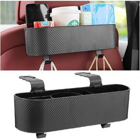 BELOMI Car Headrest Backseat Organizer with Cup Holder, Seat Back Hanging Storage Box with Hooks, Multi-Functional Drink Pocket Food Snack Phone Tray for Kids, Car Travel Accessories (Black)