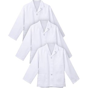 3 Pcs White Professional Lab Coat with 3 Pockets for Women Men Unisex Consultation Coat for Nurse Doctor