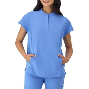 Hanes Women's Healthcare Top with Mandarin Collar, Moisture-Wicking Stretch Scrub Shirt