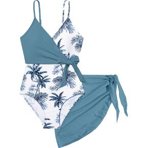 فتيات السباحة قطعة واحدة بدلة السباحة الأزهار الاستوائية مع الأشرطة القابلة للتعديل Girls'swimwear مع التستر على 9-16T