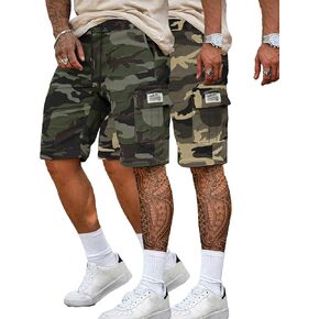 Men's Camo Cargo Shorts Casual Work Hiking Outdoor Camouflage Above Knee Pants Multi Pockets