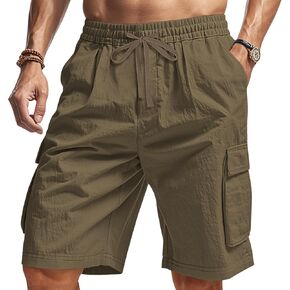 Men's Beach Cargo Shorts Waist with Drawstring Light Weight Multi-Pocket for Summer Outdoor Wear Athletic Short Pant