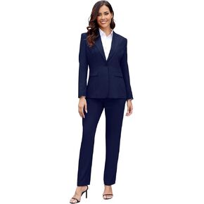 Women's Suit 2 Piece Slim Fit Formal Notched Lapel Lady Solid Work Outfits Casual Blazer Jacket Pants Set for Business Office