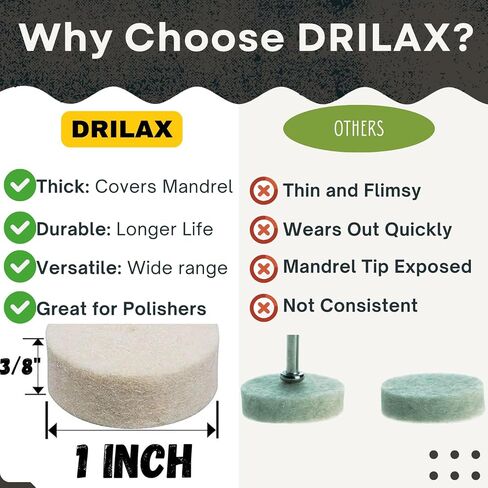 DRILAX Wool Felt Buffing Polishing Wheels 102 Pieces 429 Compatible with Dremel Polishing Kit for Jewelry 1 inch Diameter Thick 2 Screw Mandrel 401 1/8 inch Shank Rotary Tool in Saudi Arabia