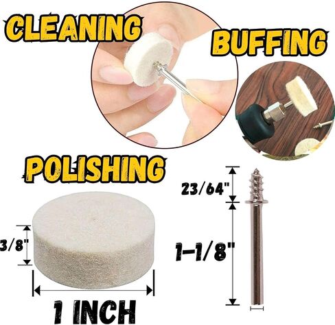 DRILAX Wool Felt Buffing Polishing Wheels 102 Pieces 429 Compatible with Dremel Polishing Kit for Jewelry 1 inch Diameter Thick 2 Screw Mandrel 401 1/8 inch Shank Rotary Tool in Saudi Arabia