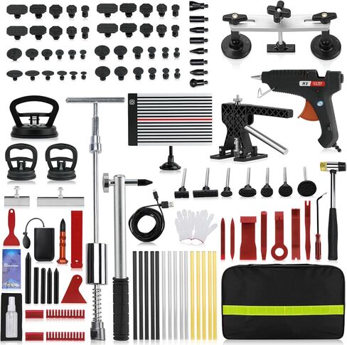 HUGBEO 128 PCS Dent Removal Kit,Paint-Safe Dent Removal Tools, DIY Dent Puller Set with Black Lifter, T-Bar, Bridge Suction Cup Puller, Rubber Hammer & Glue Gun for Car Dent Removal in Kuwait