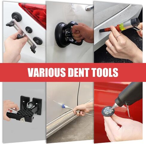 HUGBEO 128 PCS Dent Removal Kit,Paint-Safe Dent Removal Tools, DIY Dent Puller Set with Black Lifter, T-Bar, Bridge Suction Cup Puller, Rubber Hammer & Glue Gun for Car Dent Removal in Kuwait