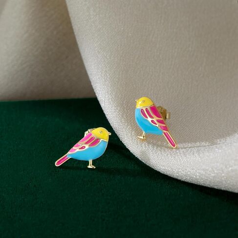 SLUYNZ Sterling Silver Little Bird Earrings Stud for Women Teens Colorful Small Bird Stud Earrings Small Pet Animal Earrings Enamel Stud Earrings in Kuwait