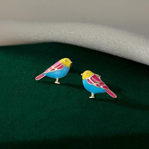 SLUYNZ Sterling Silver Little Bird Earrings Stud for Women Teens Colorful Small Bird Stud Earrings Small Pet Animal Earrings Enamel Stud Earrings in Kuwait