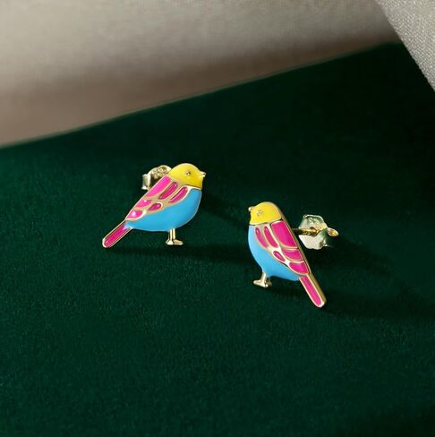 SLUYNZ Sterling Silver Little Bird Earrings Stud for Women Teens Colorful Small Bird Stud Earrings Small Pet Animal Earrings Enamel Stud Earrings in Kuwait