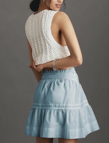 Flowy Short Skirt for Women Casual Summer Tiered Ruffle A-line Elastic Waist Beach Mini Skirt with Tie Belt in Saudi Arabia