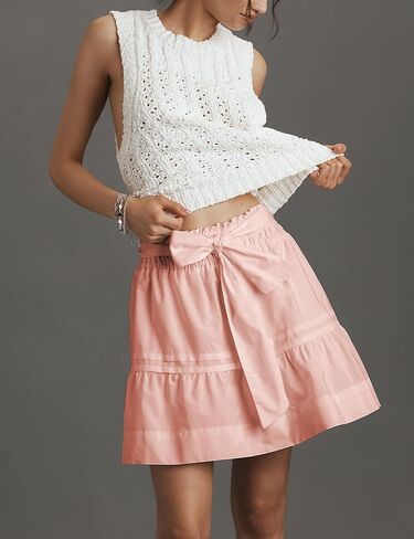 Flowy Short Skirt for Women Casual Summer Tiered Ruffle A-line Elastic Waist Beach Mini Skirt with Tie Belt in Saudi Arabia