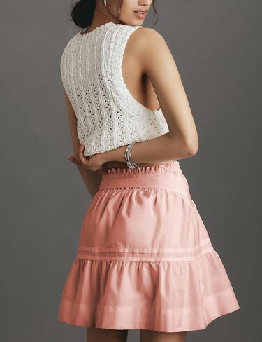 Flowy Short Skirt for Women Casual Summer Tiered Ruffle A-line Elastic Waist Beach Mini Skirt with Tie Belt in Saudi Arabia