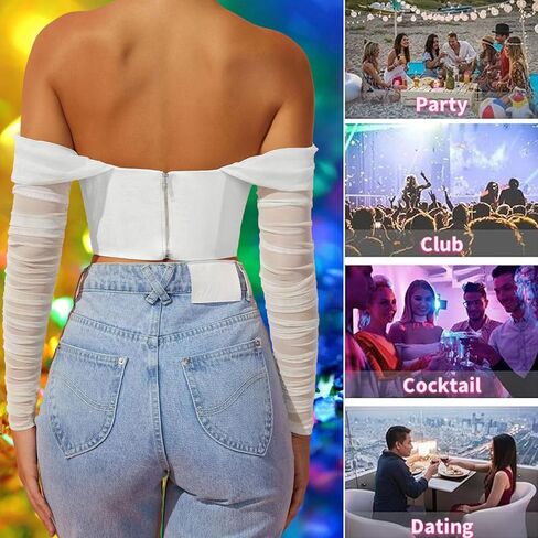 المرأة قبالة الكتف مشد الأعلى مثيرة شبكة طويلة الأكمام طويلة boned bustier الحفل لطيف الخروج من قمم in Kuwait