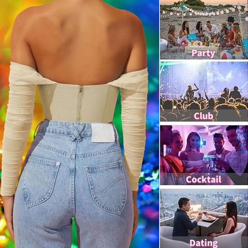 Womens Off The Shoulder Corset Top Sexy Mesh Long Sleeve Boned Bustier Concert Cute Going Out Tops in Saudi Arabia