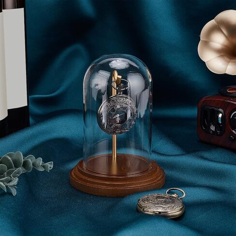 PH Pandahall Pocket Watch Display Display Dome مع Hook 5.7 "X4" Watch Display Case Watch Watch With Wood Base Plants Dome For Wath's Bead's Pocket Watches Medals Trolembles Ornamble in Kuwait