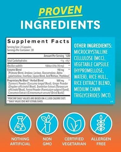 Zenwise Health No Bloat - البروبيوتيك، والإنزيمات الهاضمة للانتفاخ وتخفيف الغازات - الزنجبيل والهندباء واللاكتاز لتحسين الهضم - حبوب نباتية للاحتفاظ بالمياه (48 قطعة) in Kuwait