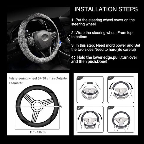 Wood Grain Steering Wheel Cover - Comfortable Grip, Artistic Design, Easy to Install, Universal Fit for Cars, Trucks, Vans & SUVs (White) in Kuwait