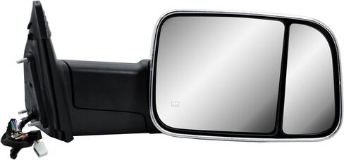 Passenger Right Side Door Towing Mirror Black Back Cover Power and Heated Glass with Turn Signal Light and Puddle Light Manual Folding and Temperature Sensor For Ram 1500 2500 3500 2009-2018 in Saudi Arabia