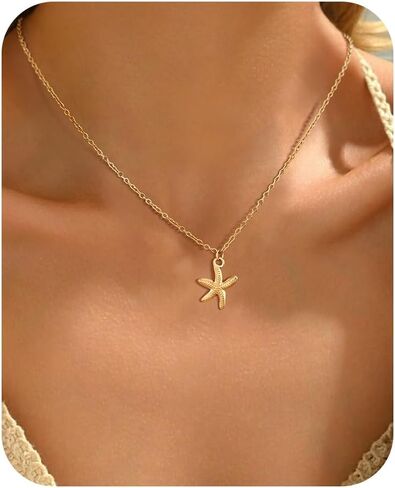 Shell Necklace for Women,14k Gold Plated Layered Starfish Conch SeaShell Pearl Pendant Charm Necklace,Non Tarnish Adjustable Stainless Steel Chain Stack Jewelry for Summer Beach Vacation in Saudi Arabia
