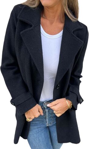 IDEALSANXUN Wool Pea Coats for Women Fall Winter Classic Mid Length Peacoat Trench Coat Blazer Jacket in Saudi Arabia
