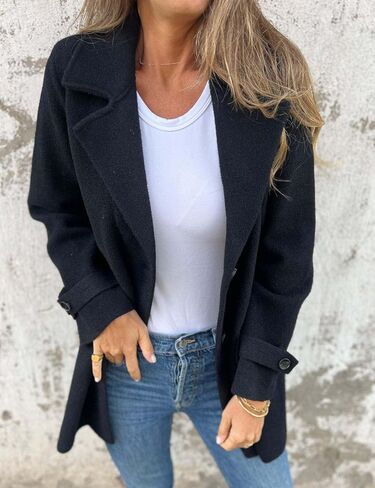 IDEALSANXUN Wool Pea Coats for Women Fall Winter Classic Mid Length Peacoat Trench Coat Blazer Jacket in Saudi Arabia