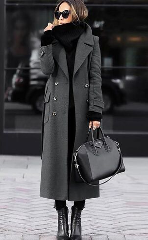 chouyatou Women's Winter Double Breasted Wool Coat Business Casual Long Winter Pea Coat with Belt in Saudi Arabia