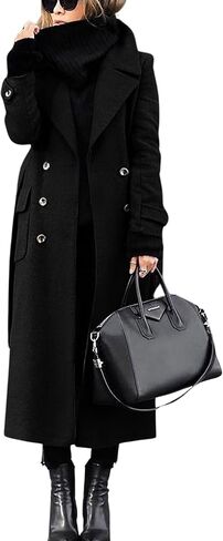 chouyatou Women's Winter Double Breasted Wool Coat Business Casual Long Winter Pea Coat with Belt in Saudi Arabia